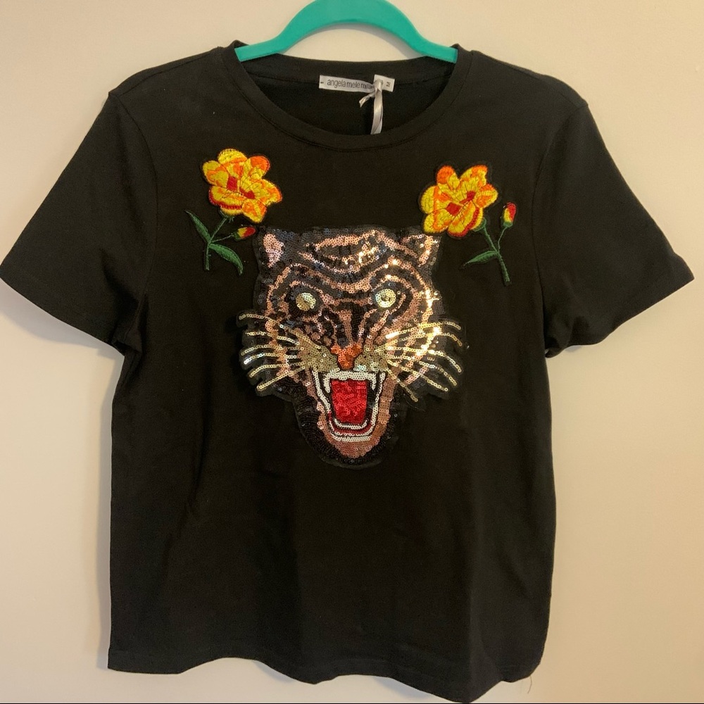 Angela Mele Milano Embellished Tiger T-Shirt